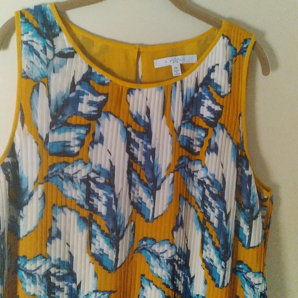 Fever Yellow and Blue Leaf Print Sleeveless Summer Dress XL - Picture 2 of 11